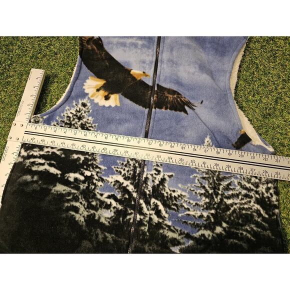 Trail Crest Vest Mens Small Blue Bald Eagle Trees Fleece Sherpa Lined Nature - Picture 4 of 6